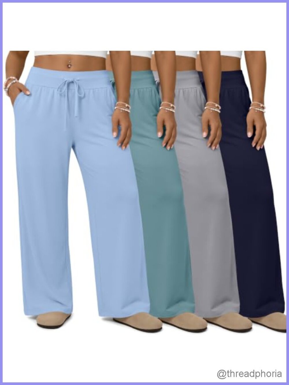 Plus Size Wide Leg Sweatpants 4 Pack High Rise Drawstring Lounge Pants